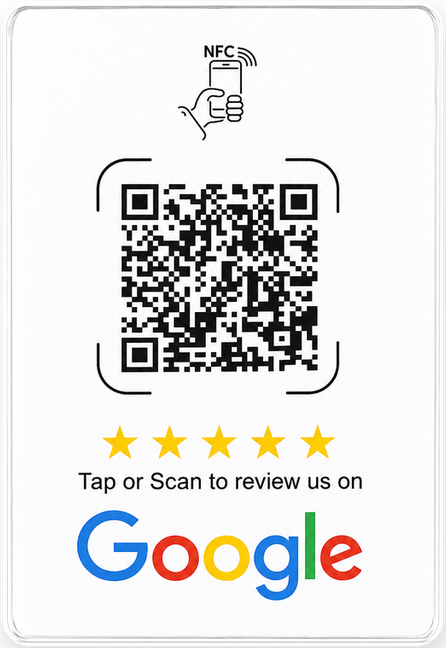 Taply NFC a QR nálepka na Google recenzie